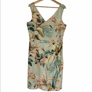 Tommy Bahama Silk Tropical Green Floral Wrap Dress Size 14